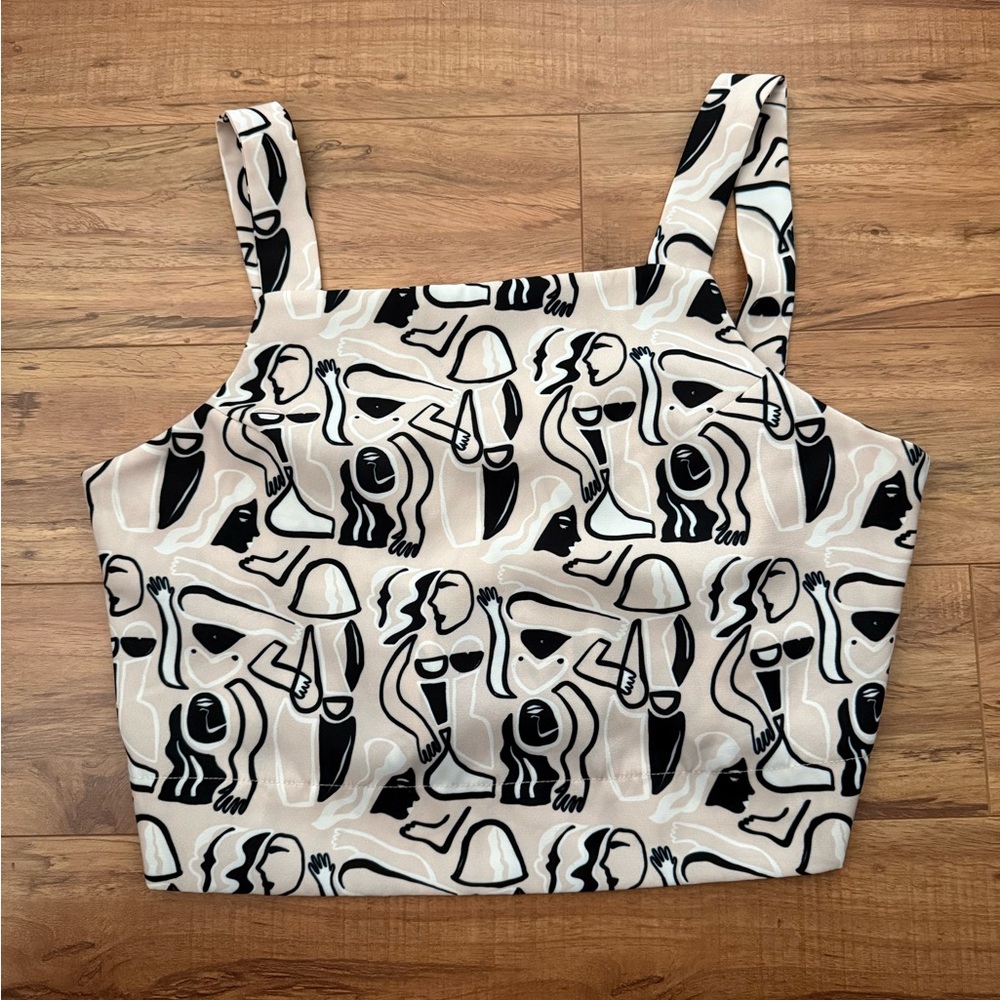 Artsy Crop Tank Top - Black & Cream T32